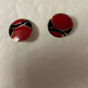Vintage Red, silver, and Black Button  Earrings